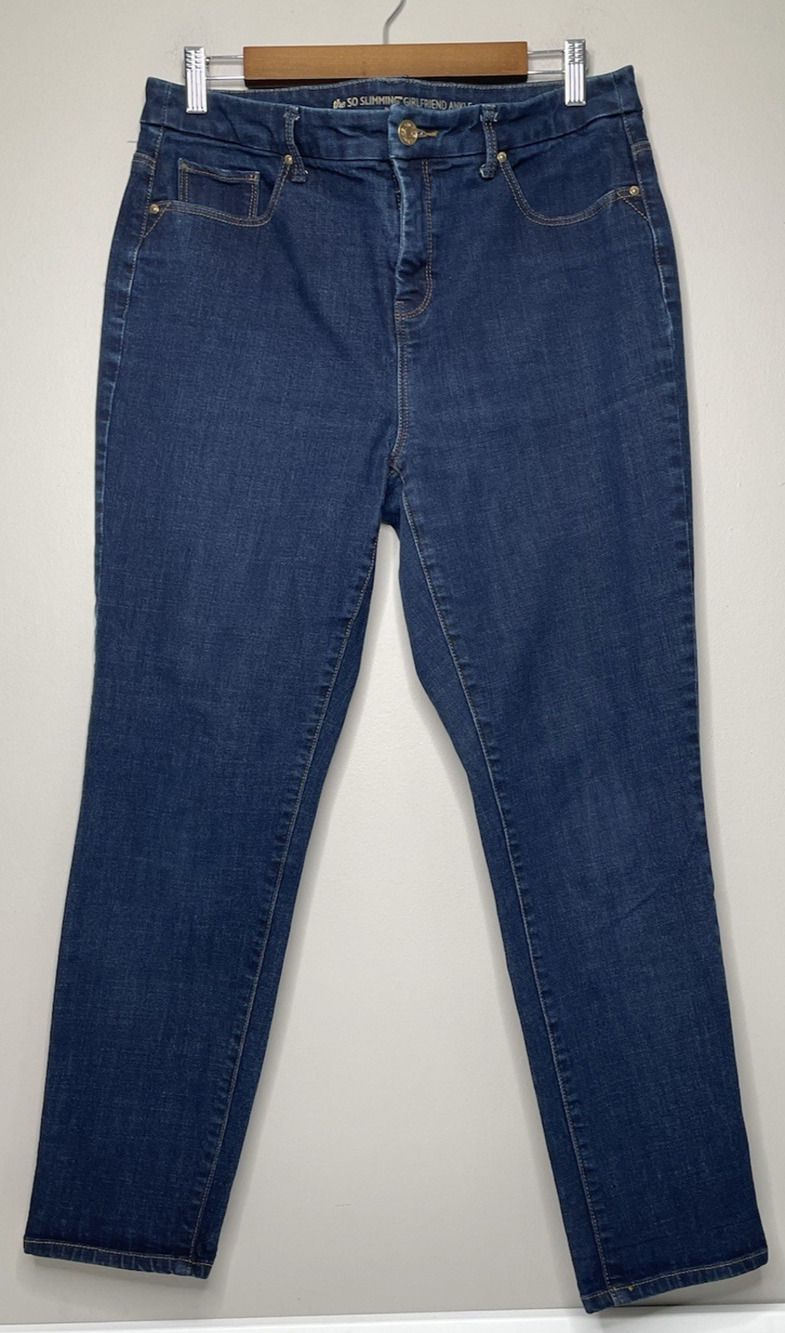 Chico’s So Slimming Girlfriend Ankle Jeans Womens Size 1 Blue Stretch